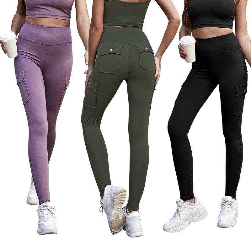 Cross-Border Autumn Peach Hip High Waist Hip Lifting Fitness Pants Women's Tight Workwear Multi-Pocket Outer Wear Yoga Sports Pants