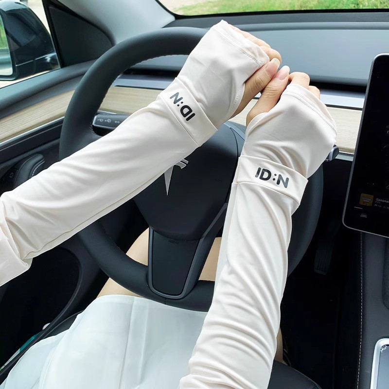 Id Ice Silk Sleeves Sun Protection Ice Sleeves Anti-Uv Student Girls Summer Outdoor Cycling and Driving Trendy Sun Protection Hand Sleeves
