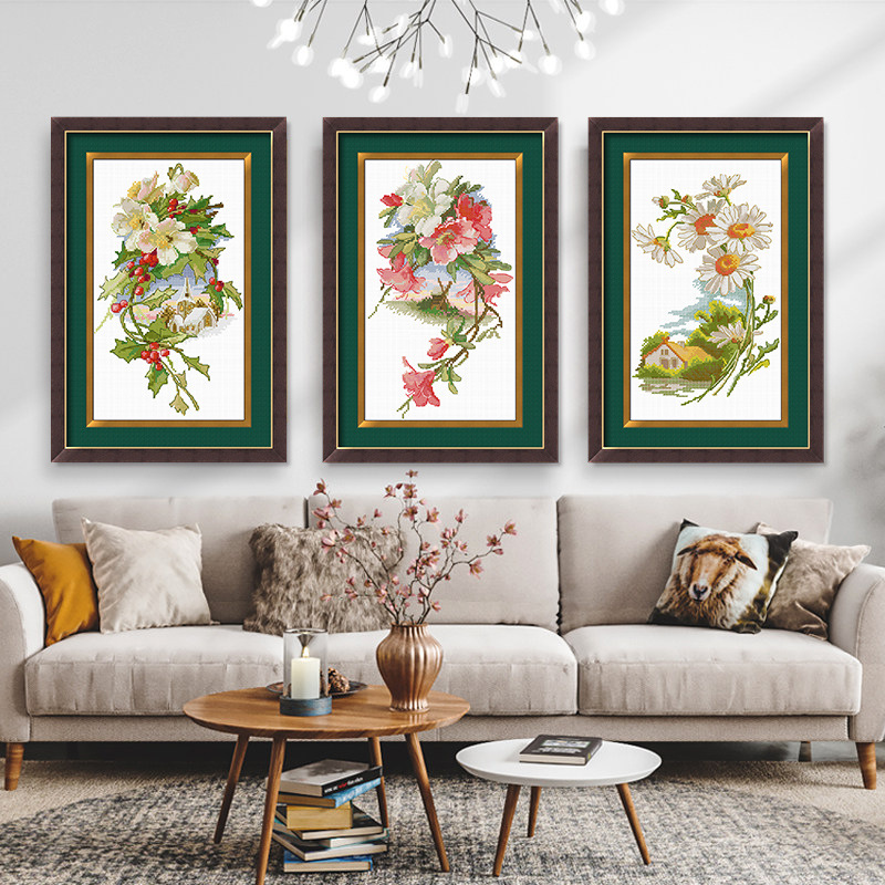 Cross stitch living room dining room small fresh simple flower plant 2021 new thread embroidery diy handmade embroidery