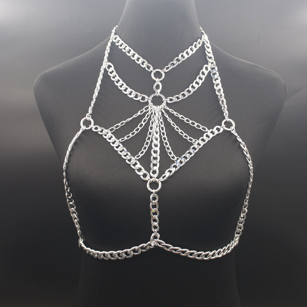 European and American Cross-border Jewelry Women's Punk Style Metal Aluminum Chain Chest Chain Personalized Dance Performance Clothing Accessories Body