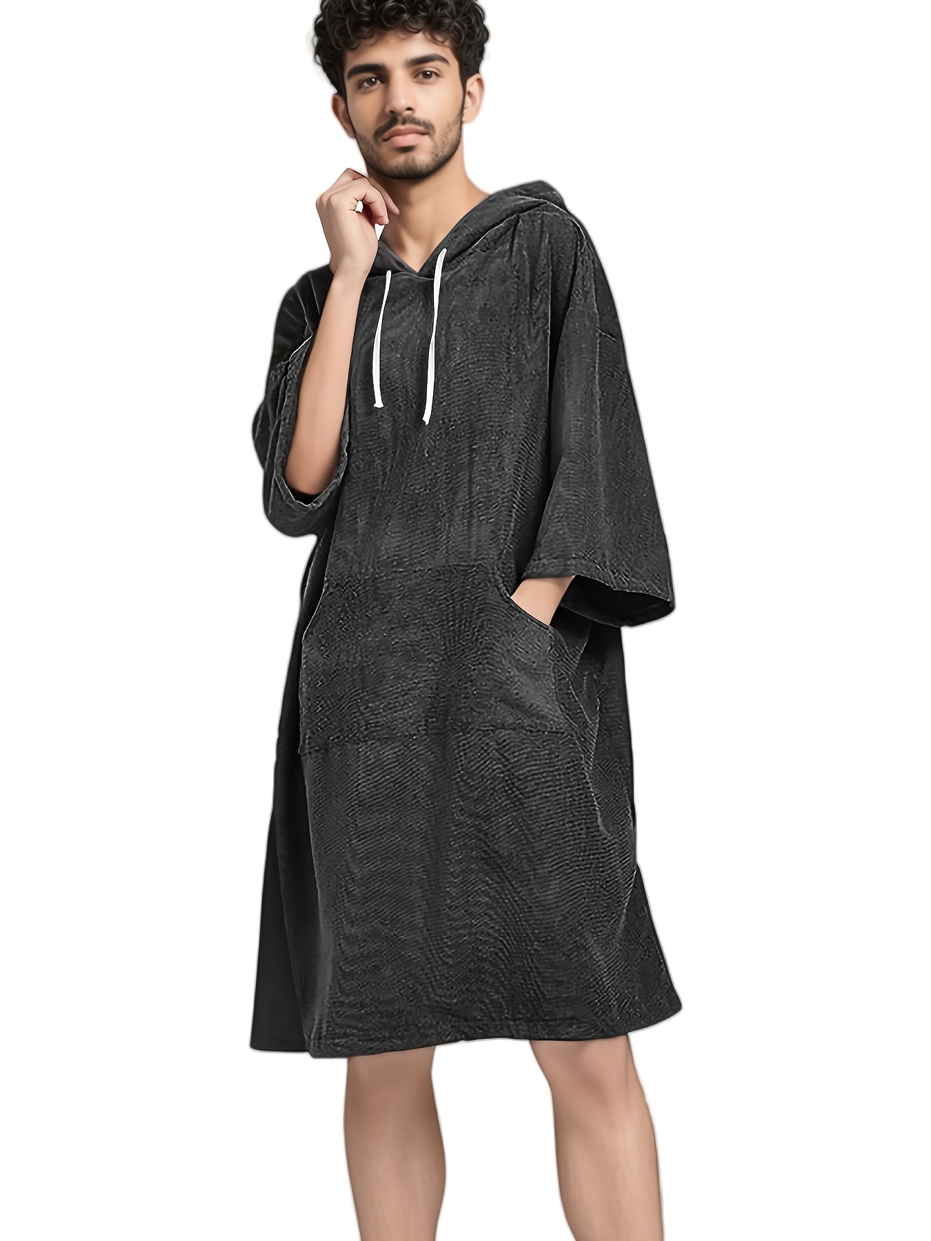 Picture of Thickened Microfiber Hooded Cape Bath Towel Quick-Drying Cape Swimming Beach Surfing Couple Changing Bathrobe