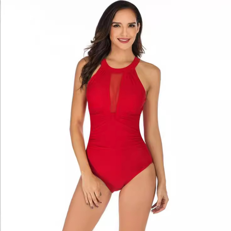 Picture of 2023 Export New Amazon Pure Color Sexy Backless Pure Color One-Piece Swimsuit European and American Ladies Halter Swimsuit