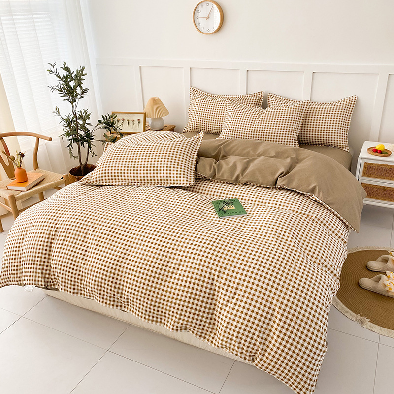 Picture of Small fresh sanding quilt cover four-piece water-washed cotton bed sheet quilt cover simple student dormitory single three-piece wholesale
