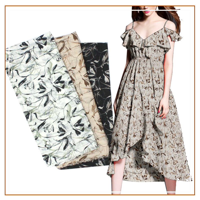 Triple Spray Paid Printed Fabric dress Shirt Halter Skirt Women's Children's Wear Semi-Transparent Fabric Triple Spray Paid Floral Fabric