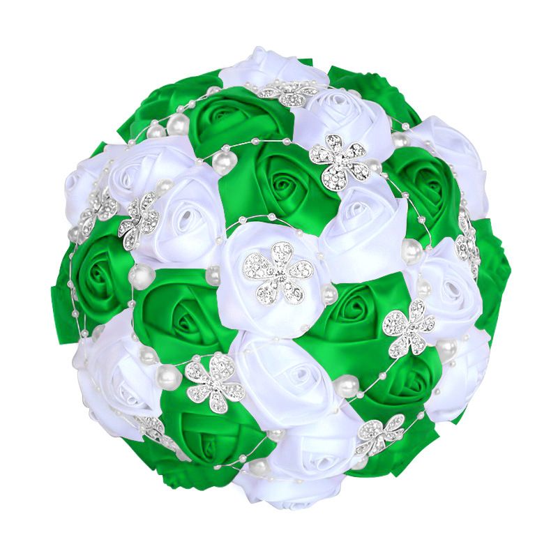 Picture of European and American Super Beautiful Ribbon Flower Wedding Supplies Bride's Hand-held Flower Five-flower Beaded Hand-held Flower Wedding Supplies Hand-held Flower