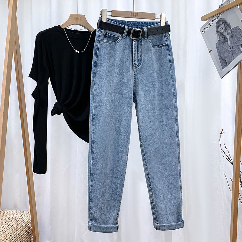 Picture of Korean Style Slim Look High Waist Denim Torre Women's Spring Autumn and Winter Loose High Look Straight Leg Radish Haren Pants ins