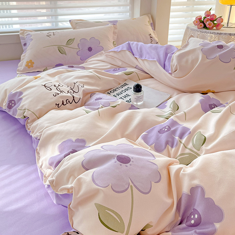 Picture of Class A Maternal and Infant Grade Four-Piece Set Small Fresh Thickened Sanding Quilt Cover Washed Cotton Bed Sheet Quilt Cover Dormitory Three-Piece Set ins