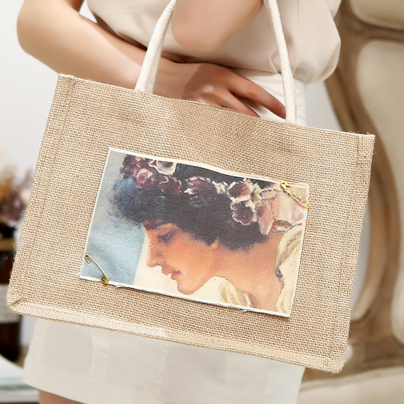 Vintage Shoulder Bag Printing Advertising Shopping Gift Jute Bag Fashion Printing Tote Bag Canvas Logo