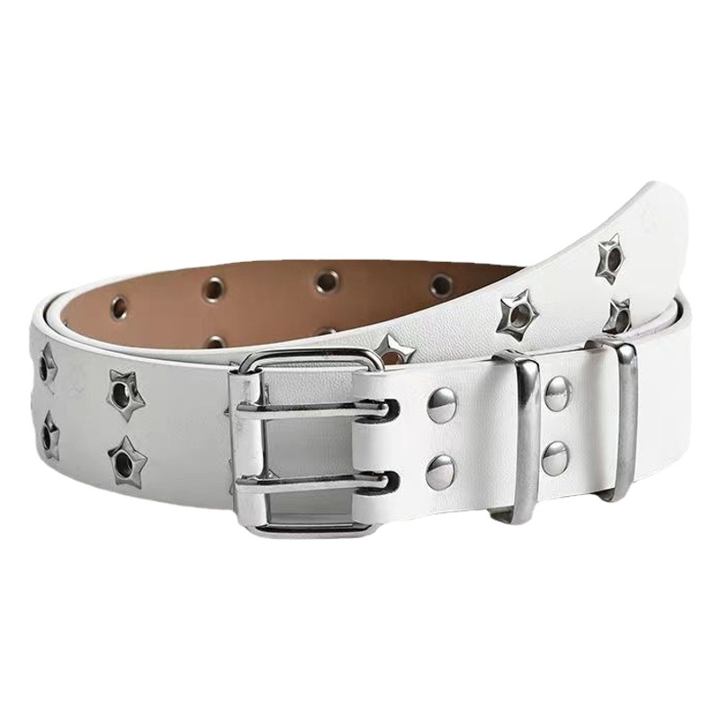 Double Row Eyelet Belt Cut Out Punk Casual Women's Belt Fashion Star Eyelet Decorative Double Row Belt Female Cow