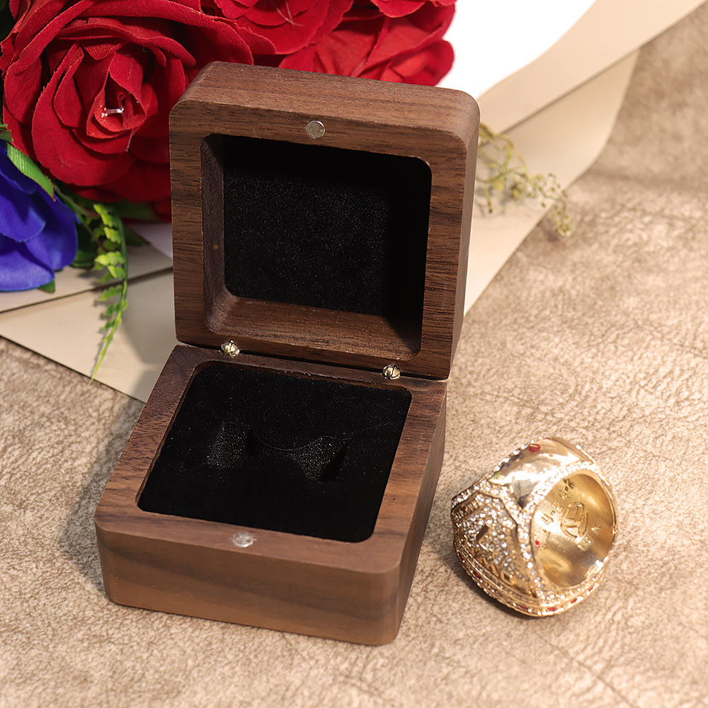 Picture of Widened and Headed Ring Jewelry Storage Box Black Walnut Toggles Jade Ring Box Necklace Gift Packaging Box