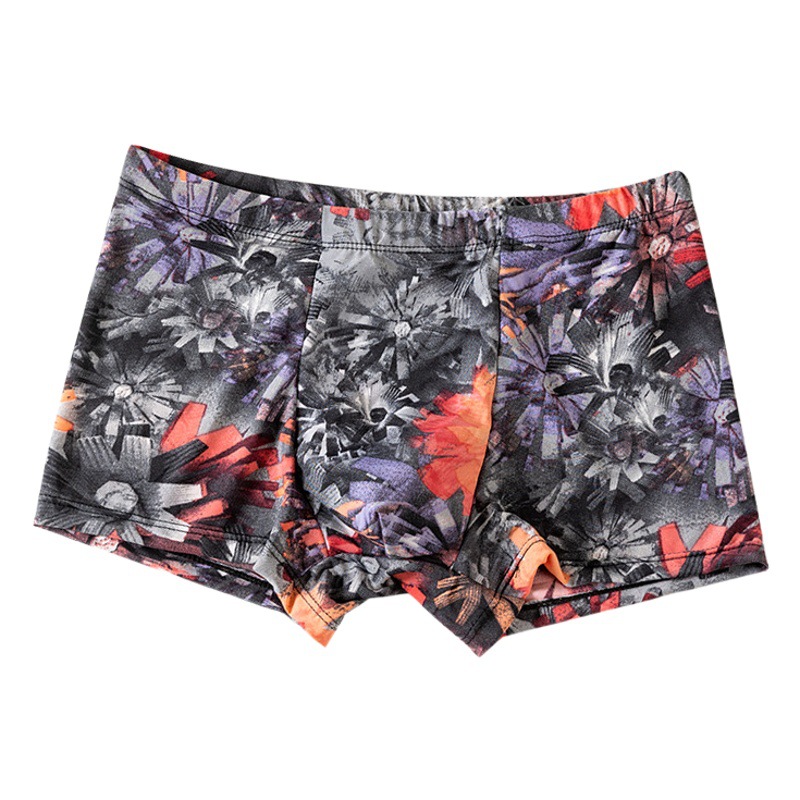 Factory wholesale new men's ice silk boxers youth personality printing fashion breathable student four corner underpants