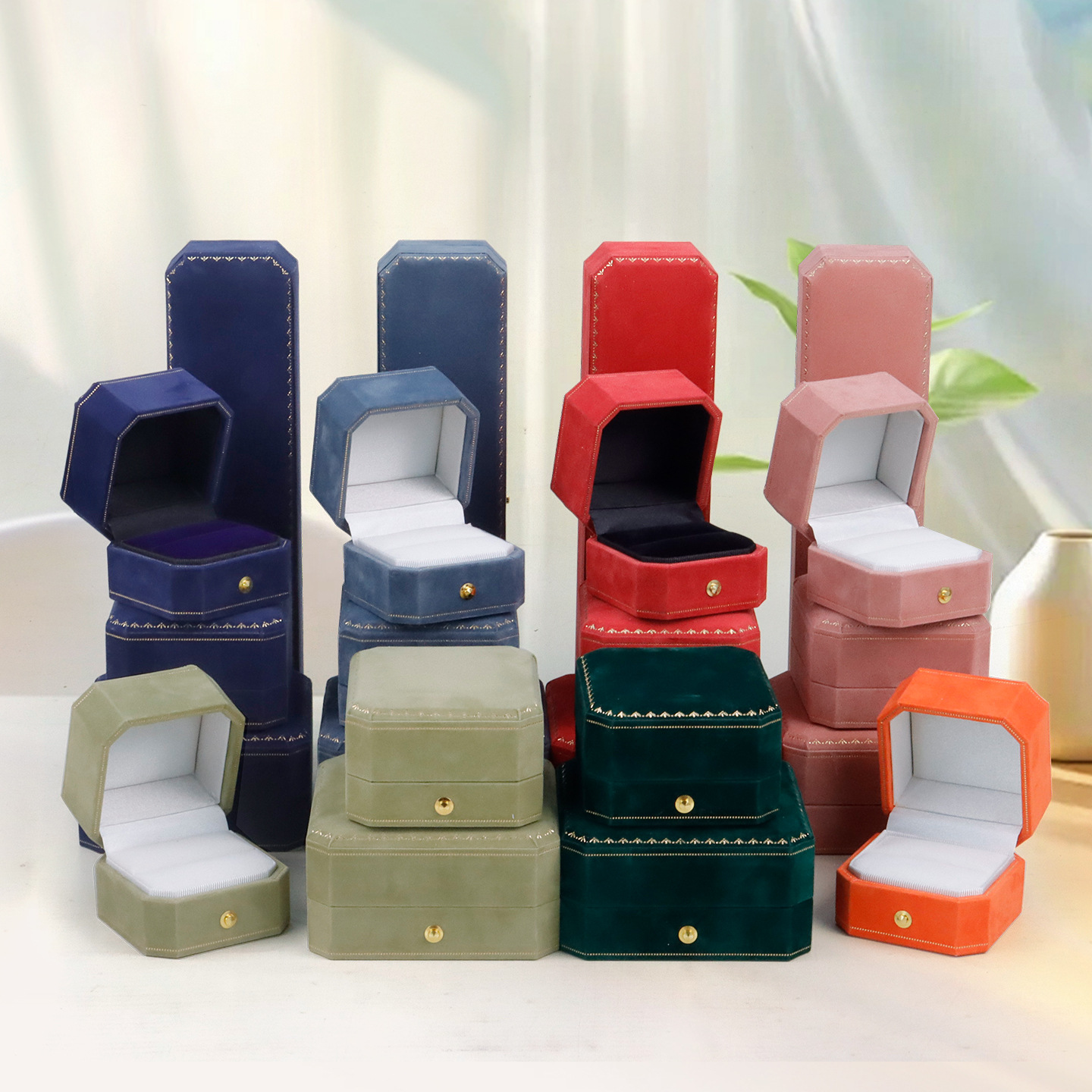European Octagonal Velvet Ironing Lace Jewelry Box High-End Proposal Ring Necklace Bracelet Jewelry Packaging Gift Box Wholesale