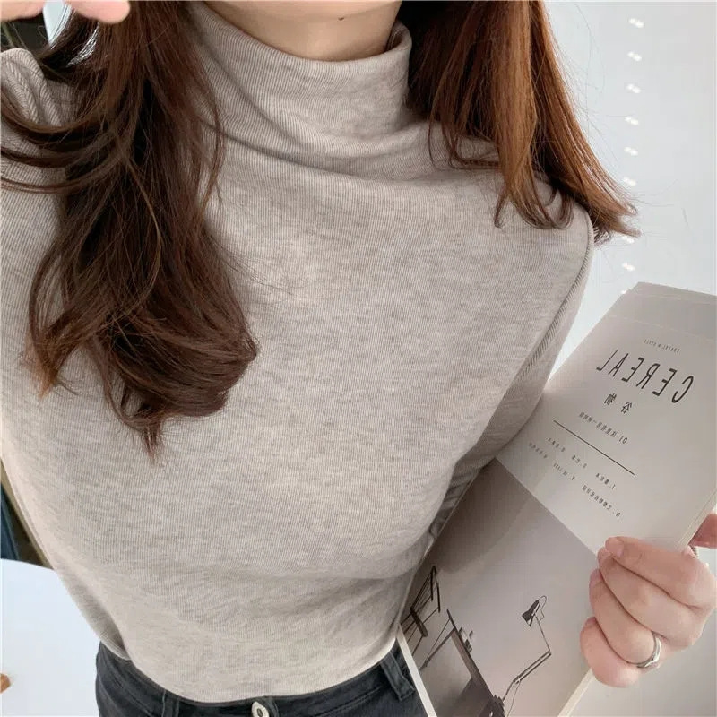 Picture of Cationic Velvet fleece-lined Warm Half-turtleneck Base Shirt Women's Autumn and Winter New Slim-fit All-match Long-sleeved Top