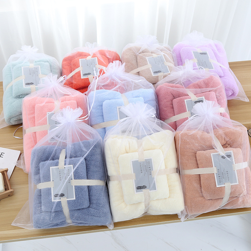 Picture of Factory wholesale coral fleece towel towel gift suit thickened mother and child towel a generation of printed logo