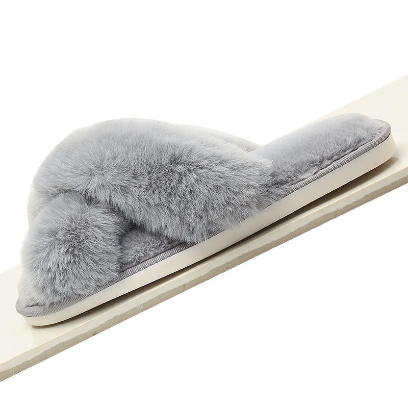 Picture of Amazon Slippers Winter Plush Cross-Strap Cotton Indoor Warm Plus Large Fur Slippers Women's High and Low Imitation Rabbit Fur