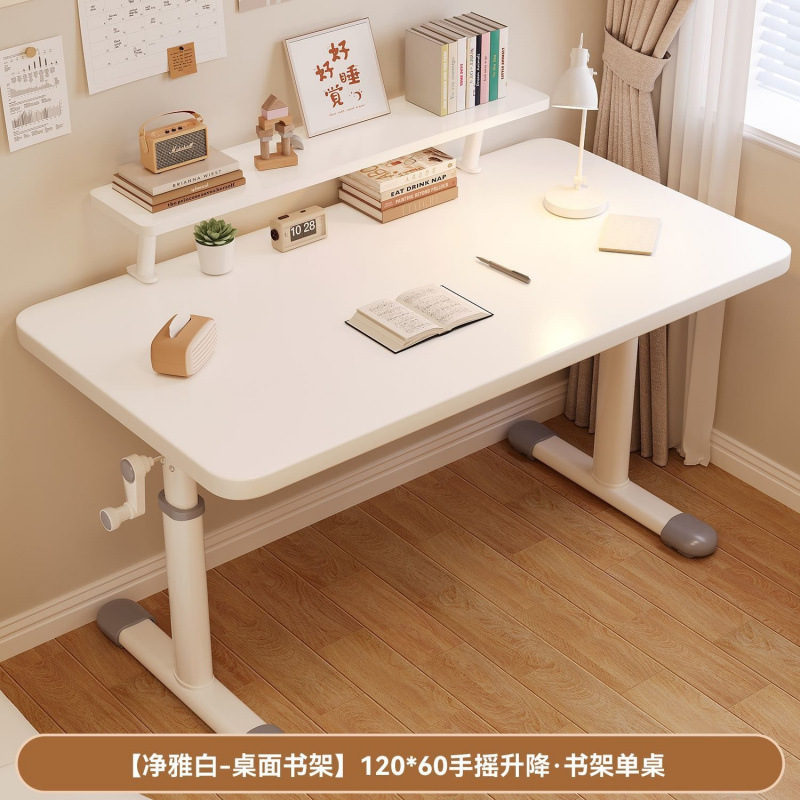 Manual Adjustable White Table Thickened Simple Children's Study Desk Dormitory Study Home Computer Desk Desk and Chair Set
