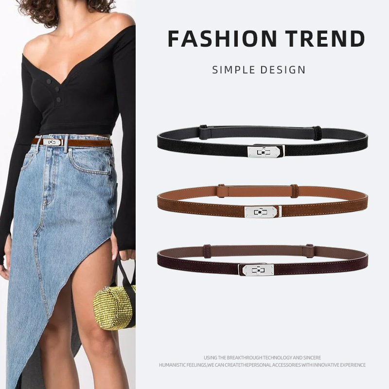 All-match matte anti-pile belt women's genuine leather fashion lock buckle with dress decorative belt women's factory wholesale
