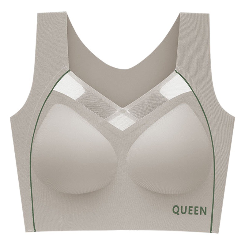 POWERSHU Underwear Women's Gathering Paramelis Full Cup Thin Traceless Sports Bra Large Chest Small Bra Autumn and Winter