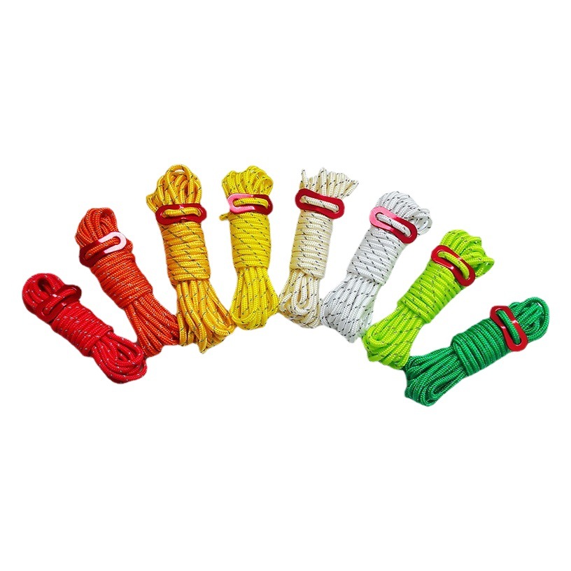 Cross-Border Direct Supply Manufacturer Wholesale 4mm* 4m Outdoor Camping Style Reflective Rope Tent Tying Rope Canopy Windproof Rope in Stock
