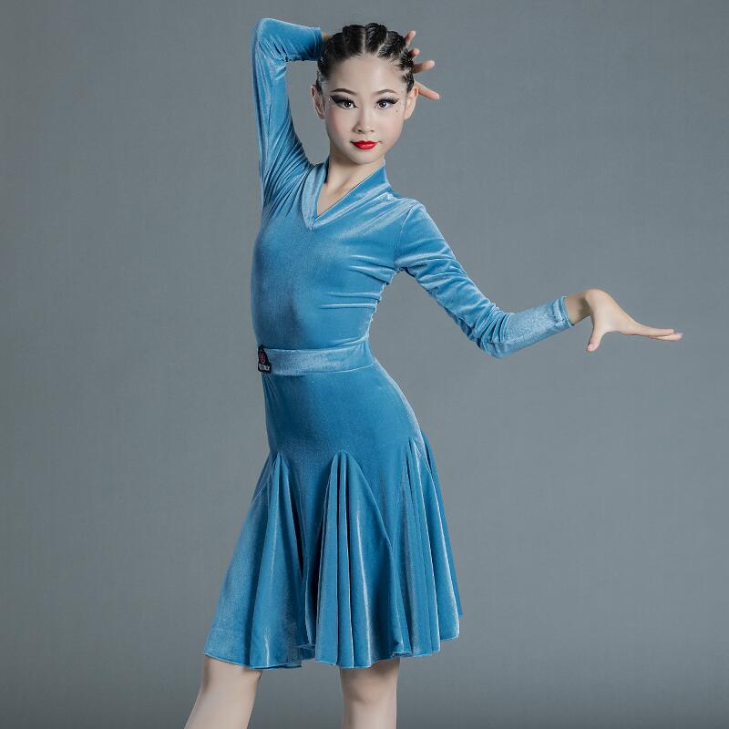 Picture of 2022 New Children's Latin Dance Dress Girls' Dance Practice Costume Girls' Online Popular Autumn and Winter Latin Competition Grade Examination