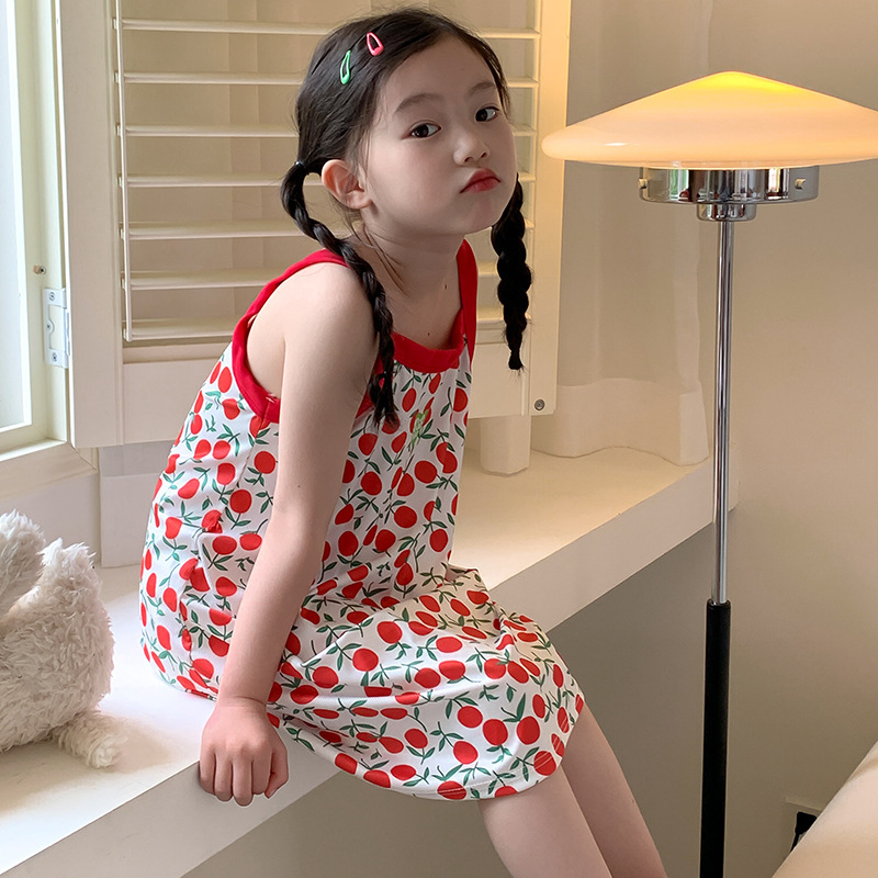 2024 Summer Girls Cute Plaid Slip Skirt Children's Floral Casual Home Dress Baby Beach Dress