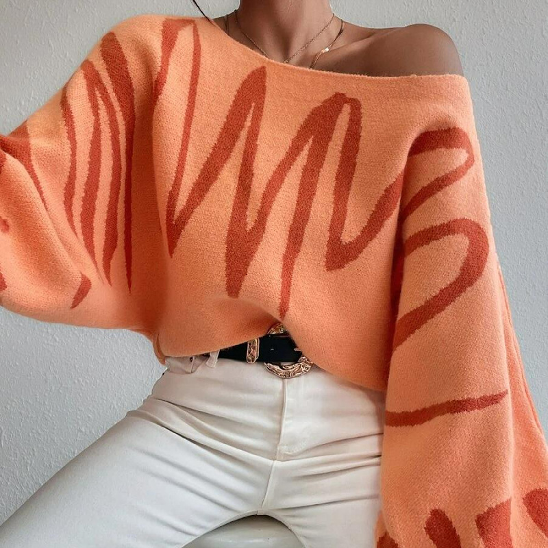 Picture of European and American Foreign Trade New Loose Pullover Knitted Sweater Women's Cross-Border Amazon Lantern Sleeve Design Sweater for Women