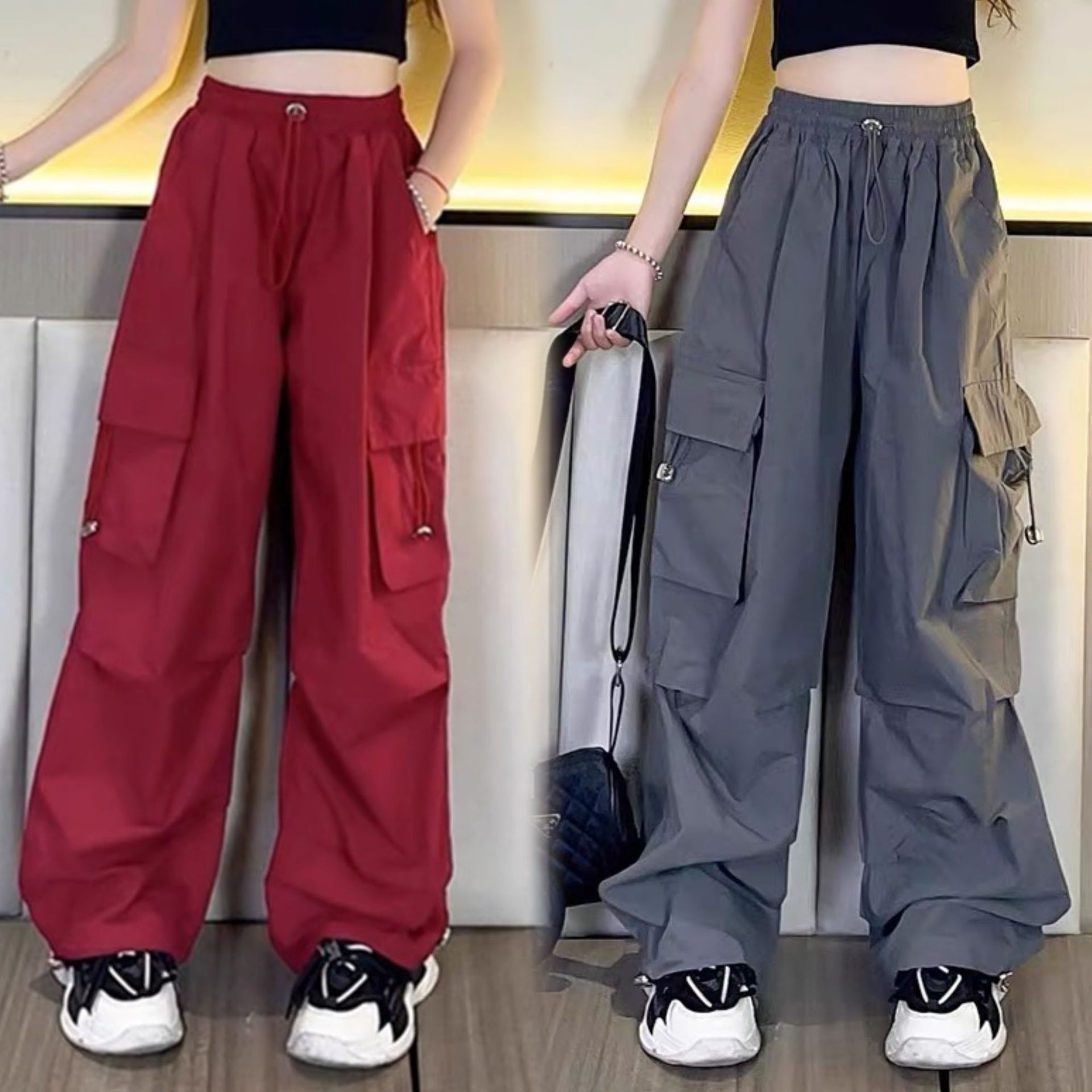 Girls' Pants 6-12 Years Old Fashionable Spring and Autumn Coil Pants 2024 New Style Jazz Street Dance Children's Wide Leg Pants