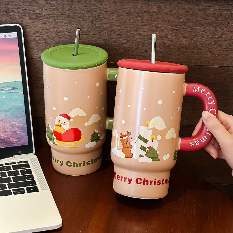 Christmas gift large capacity ceramic mug mug creative cute sippy cup couple cup female companion gift