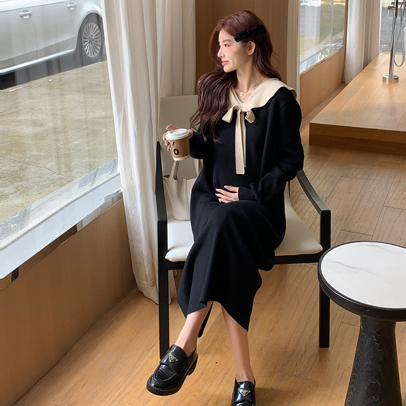 Picture of Internet celebrity autumn and winter New Korean style fashion Loose Doll Lotus collar pregnant women's mid-length knitted sweater dress