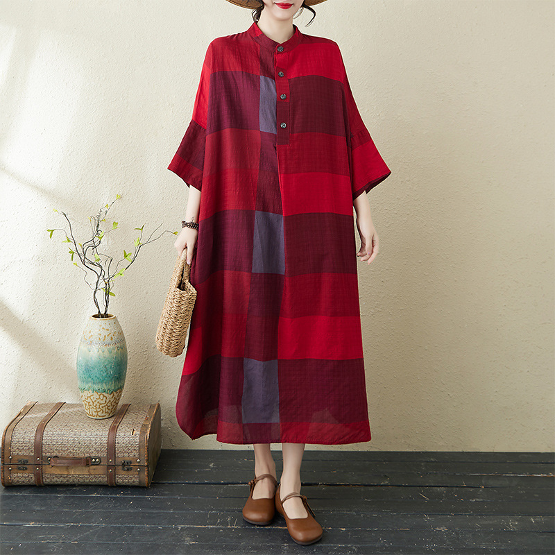 2025 Early Spring New Temperament Artistic Retro Cotton and Linen Printed Collar Loose Super Long plus size Holiday dress