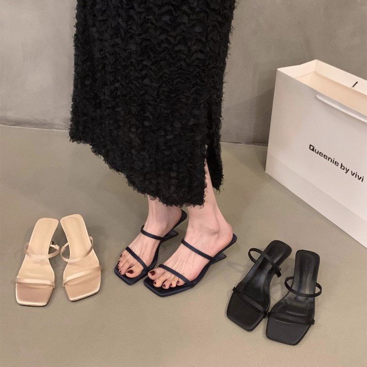 Design Niche French Style Strap Sandals Women's 2024 Summer New High Heel Wedge Sandals Women's High Heel Slippers
