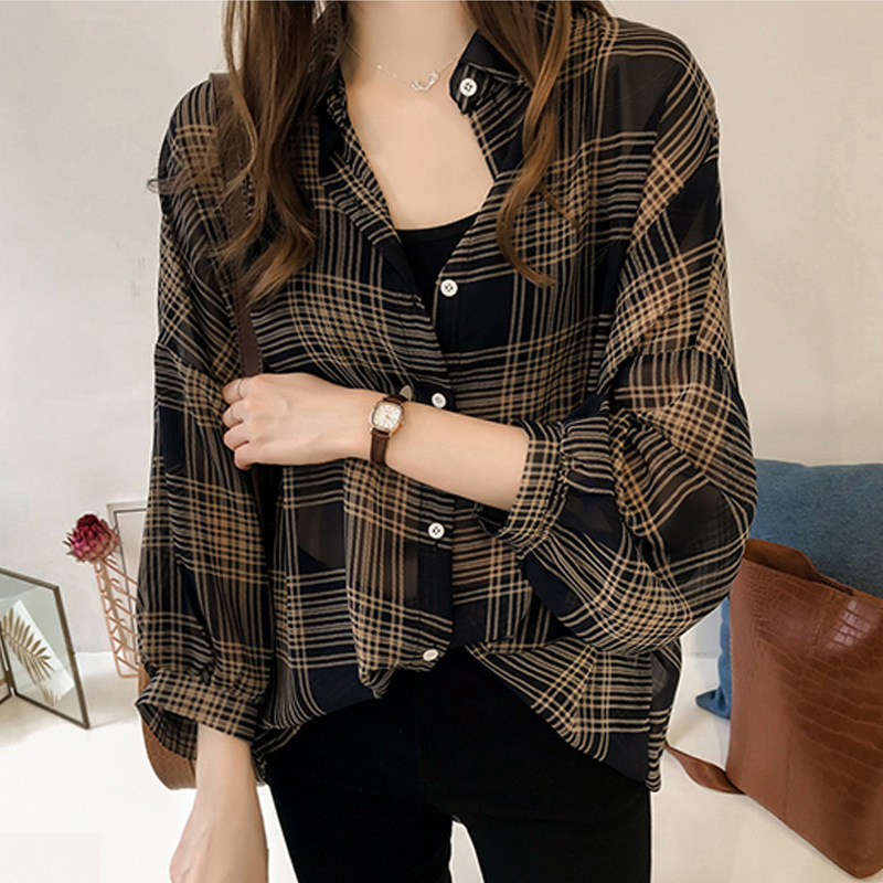 2025 Spring and Summer Women's New Loose Fat Girl Plaid Shirt Women's Long-Sleeved Korean Style Shirt Sun Protection Jacket Women