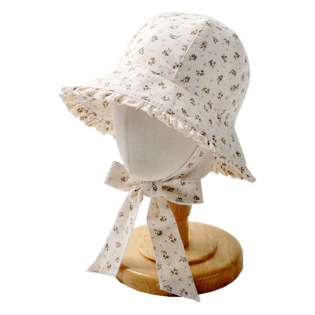 moinmlon spring and summer Korean new girls sun hat baby breathable sunscreen small flower basin hat baby lace hat