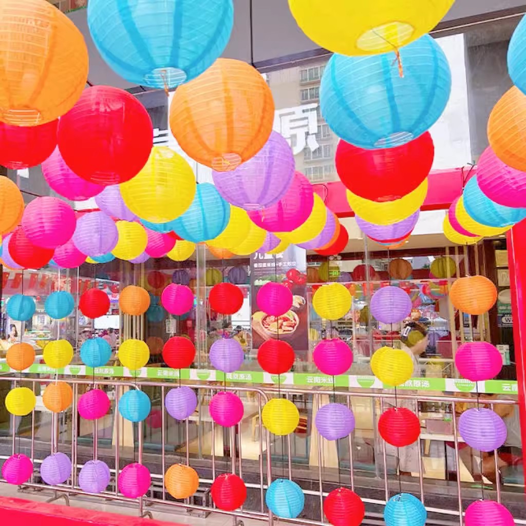 Picture of Outdoor Waterproof Round Silk Lantern Mid-Autumn Festival and National Day Shopping Mall Decorative Lantern Sun Protection and Durable Holiday Cloth Lantern