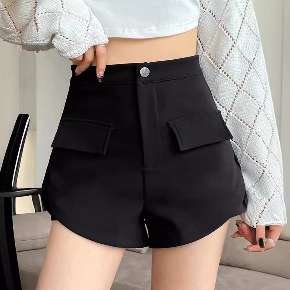 Casual Versatile Shorts Women's Summer 2025 New Arrival Black High Waist Slimming A- Word Fashionable Suit Wide-Leg Shorts