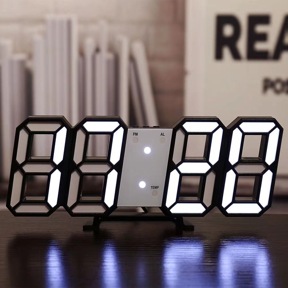 Picture of Ins cross-border desktop desk clock 3D luminous digital clock wall voice control mute alarm clock intelligent photosensitive a generation of hair