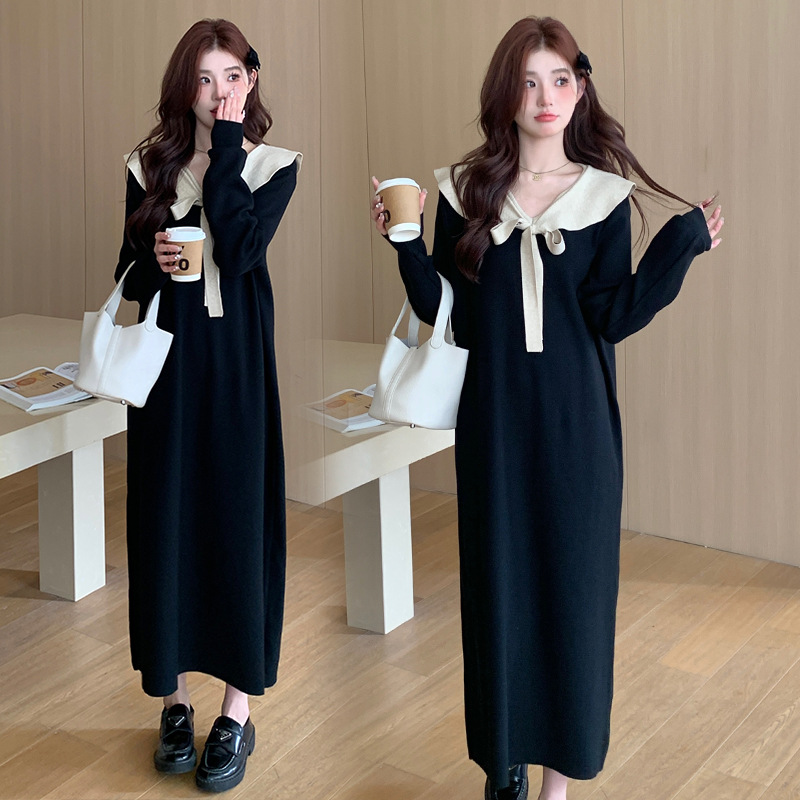 Picture of Internet celebrity autumn and winter New Korean style fashion Loose Doll Lotus collar pregnant women's mid-length knitted sweater dress