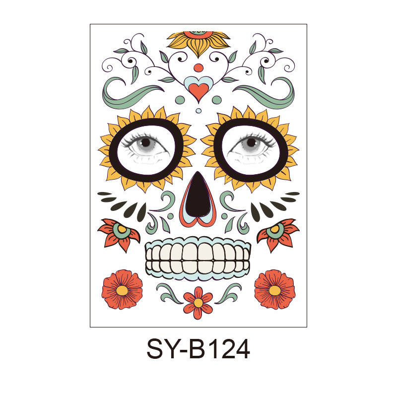 Picture of Cross-Border Waterproof and Sweat-Proof Day of the Dead Masquerade Funny Makeup Temporary Stickers Halloween Face Tattoo Stickers