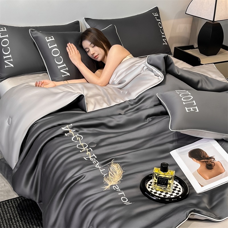 Picture of Class a Light Luxury Washed Ice Silk Summer Quilt Four-Piece Set Air-Conditioned Quilt Embroidered Summer Cool Quilt Three-Piece Set Summer Thin Quilt Ins