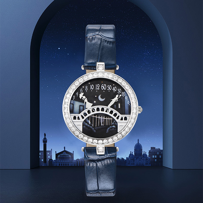 Douyin Internet Celebrity Live Broadcast Popular Lover Bridge Watch Diamond Quartz Belt Women's Watch Poetic Lover Bridge Fashion Watch