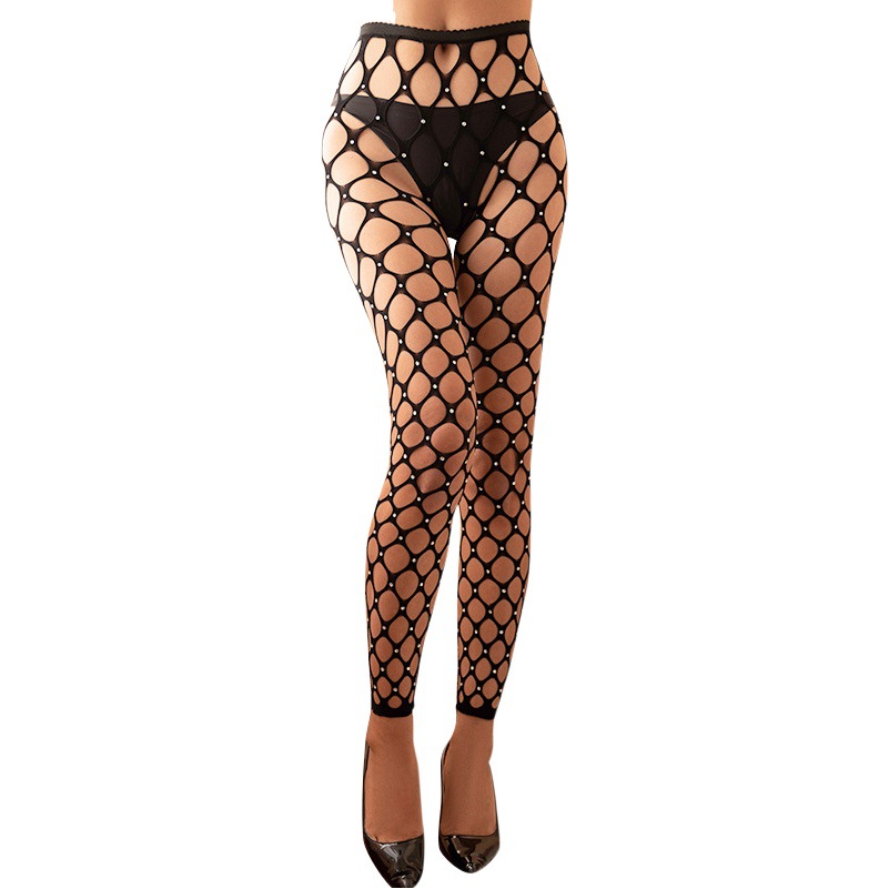 Sexy rhinestone mesh stockings plus size seductive see-through clothing mesh stockings pajamas with diamond stockings sexy stockings