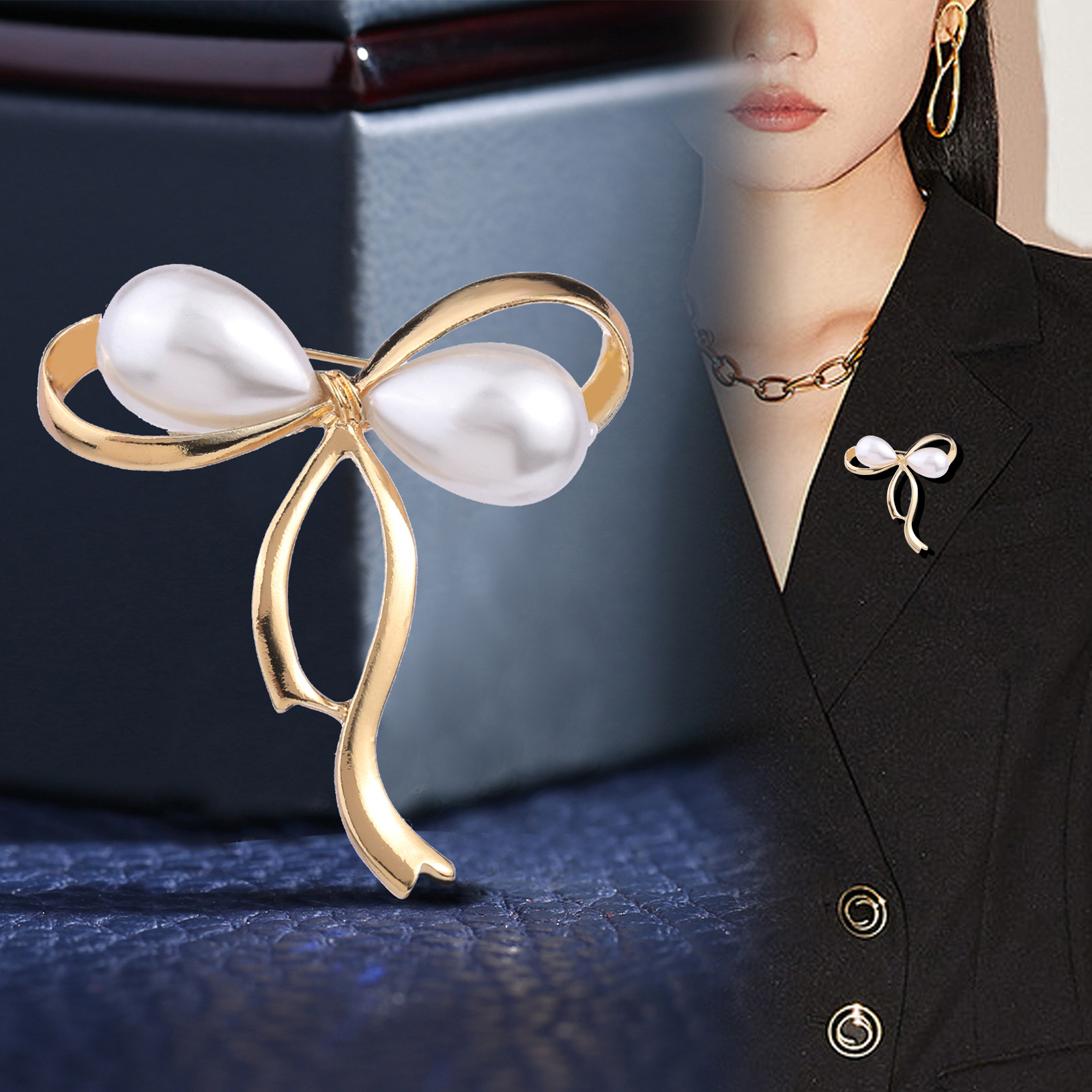 Brooch women's high-grade bow corsage wholesale anti-light simple pin buckle suit fixed clothing accessories collar pin