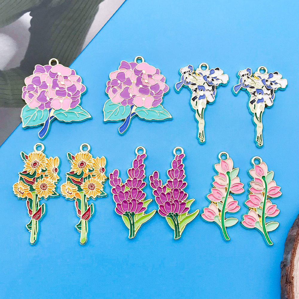 Mix 10 Botanical bouquet of lily orchid sunflower carnation alloy pendant DIY bracelet jewelry accessories pendant