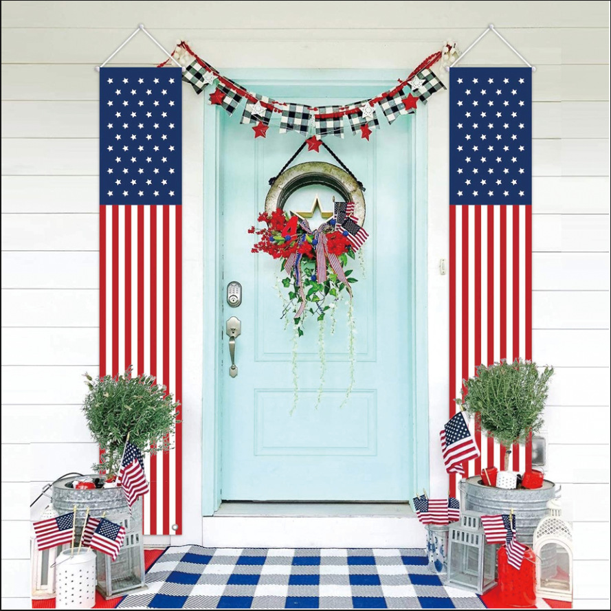 Cross-border source of goods U.S. Independence Day star porch flag labor Festival couplet design seal