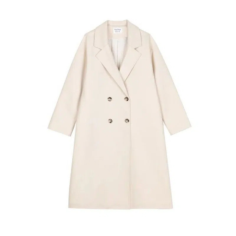 Picture of Mid-length woolen coat for women autumn and winter cotton-padded student straight loose over-the-knee overcoat double-breasted lazy windbreaker thick