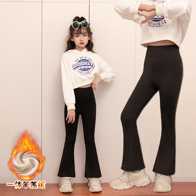 Children's fleece-lined Shark Pants Women's Outer Wear High Waist Slim Fit Bell Pants Autumn and Winter Girls' Yoga Barbie Leggings