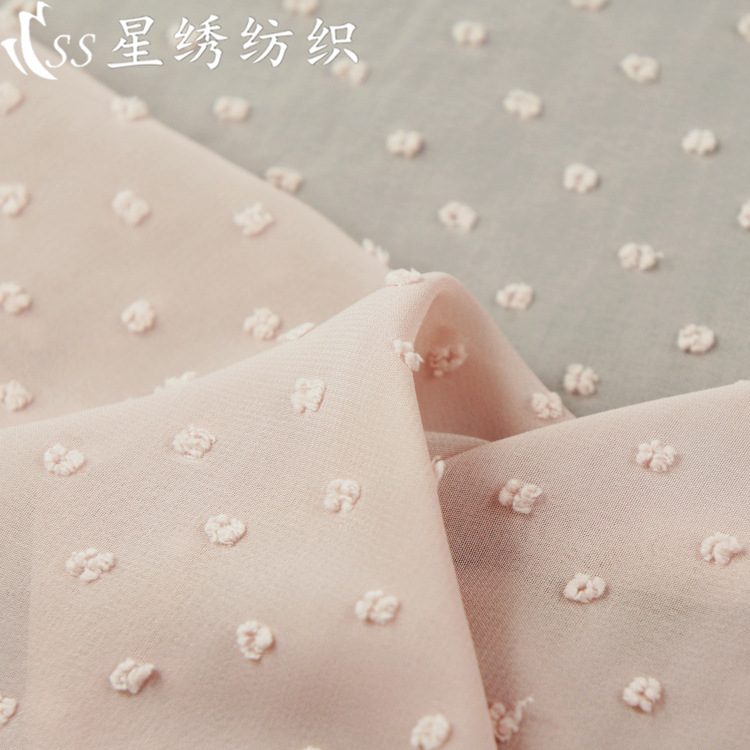 Pearl Chiffon Embroider Fabric Computer Embroidered Small Fur Ball Polyester Georgette Fabric Fashion Wedding Dress Decorative Yarn in Stock