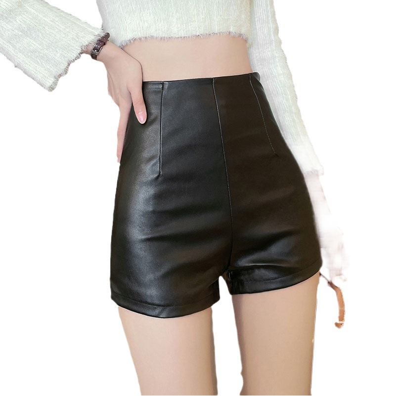 Early Autumn new women's leather shorts high waist slimming PU leather sheath tight ultra short sexy hot pants all-match base