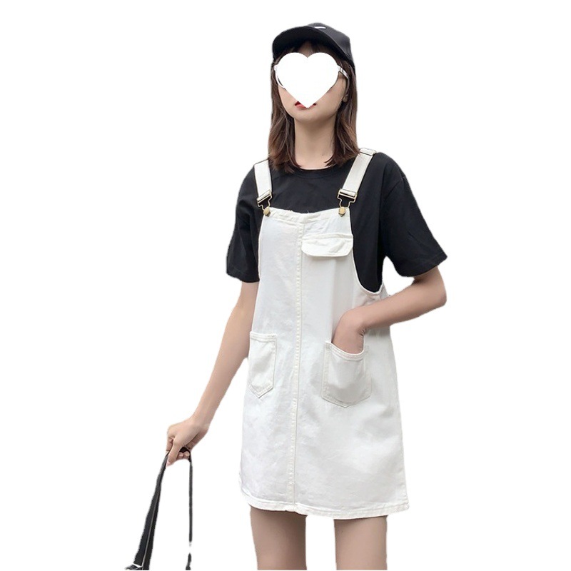 Summer New plus size Denim Strap Dress Women's Korean Style Chubby Girl Loose Slimming All-match Strap dress Skirt