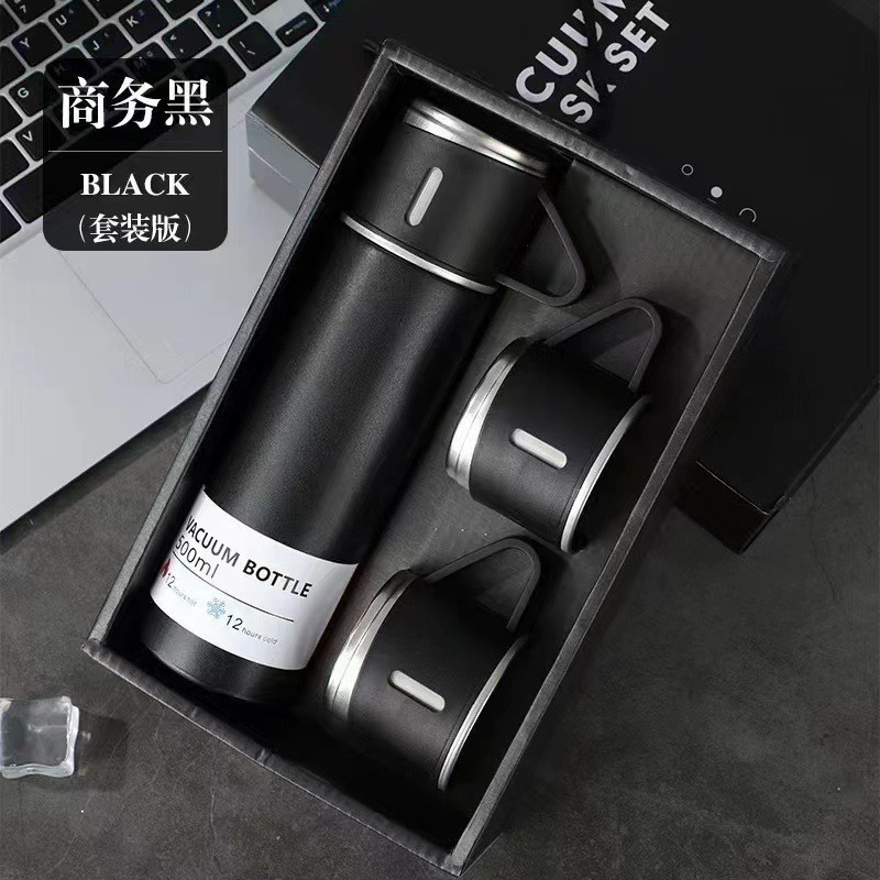Picture of One Cup Three Lid Thermos Portable Fashion in stock Business Event Gift Box suit Stainless Steel Cup Engraving Logo
